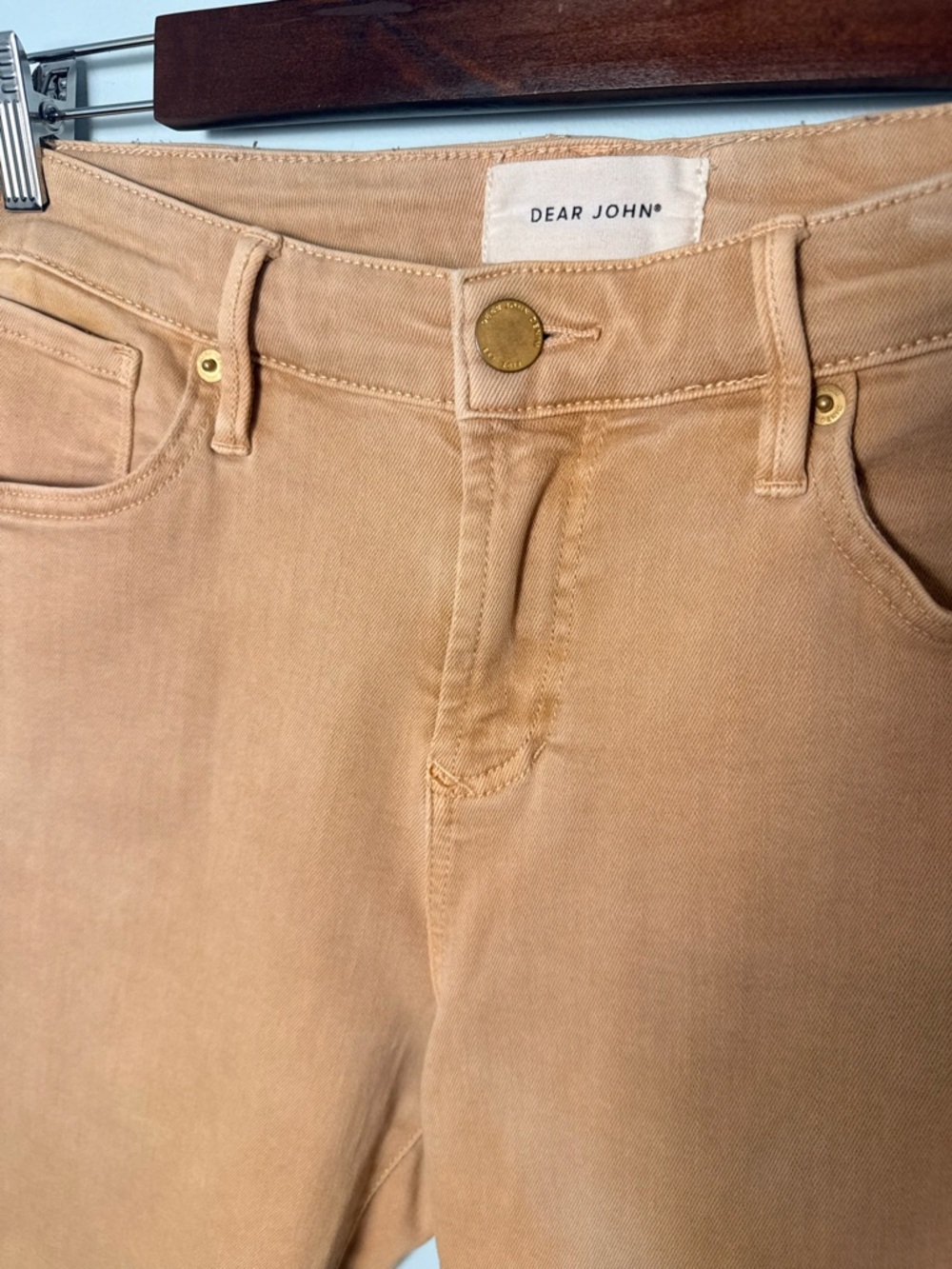 Dear John | Blair Straight CROPPED Jeans with Frayed Hem in Golden Cream | Sz 29 - Picture 9 of 10